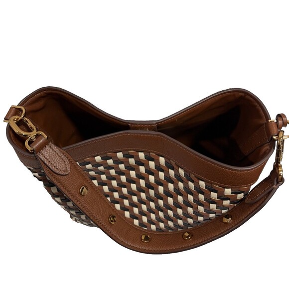 Fossil Jessie Leather Shoulder Bag Woven Colorway Brown/Black / Cream - Picture 5 of 15